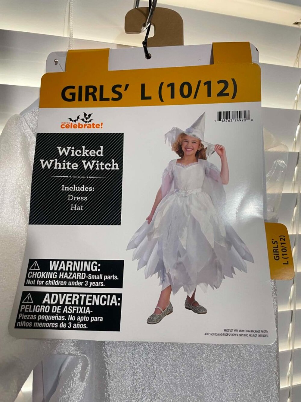 Brand New Wicked White Witch Costume Girls Halloween Dress Outfit, Large 10/12.